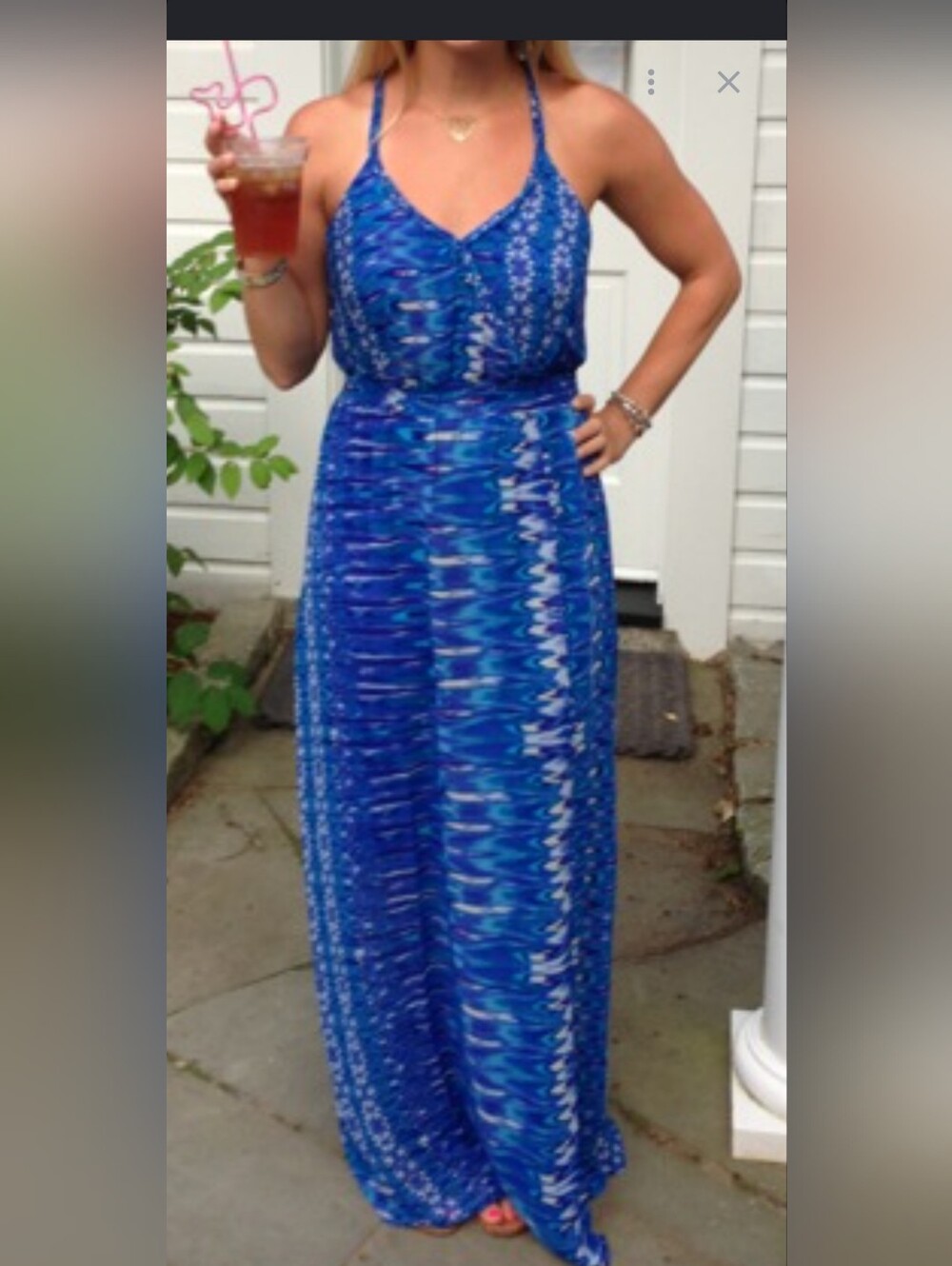 Charlie jade royal blue patterned dress with braided straps